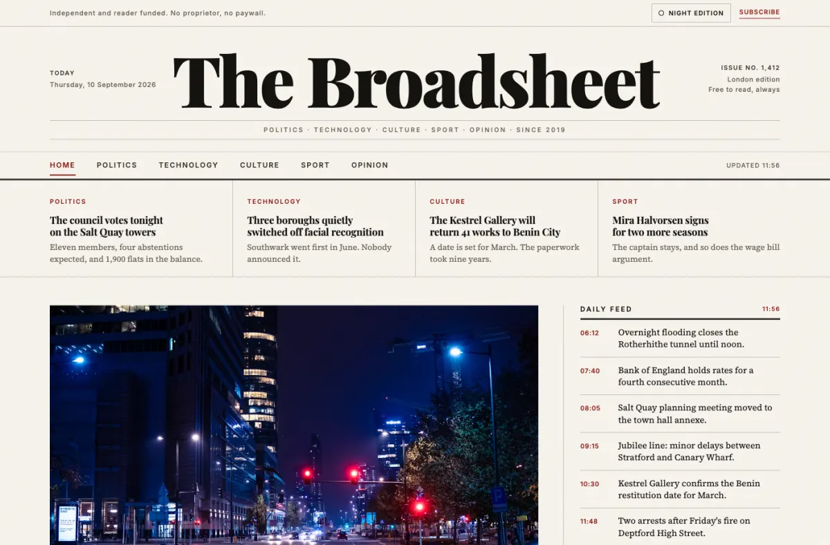 Broadsheet website preview