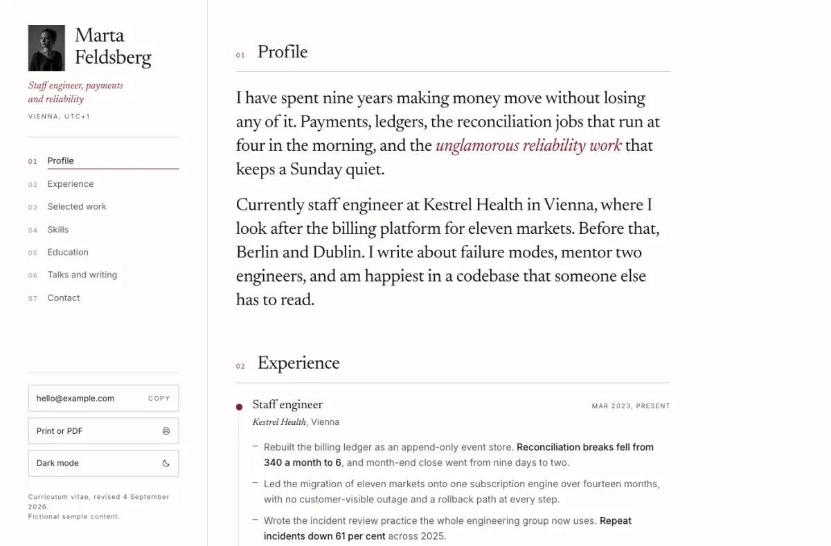 Dossier website preview