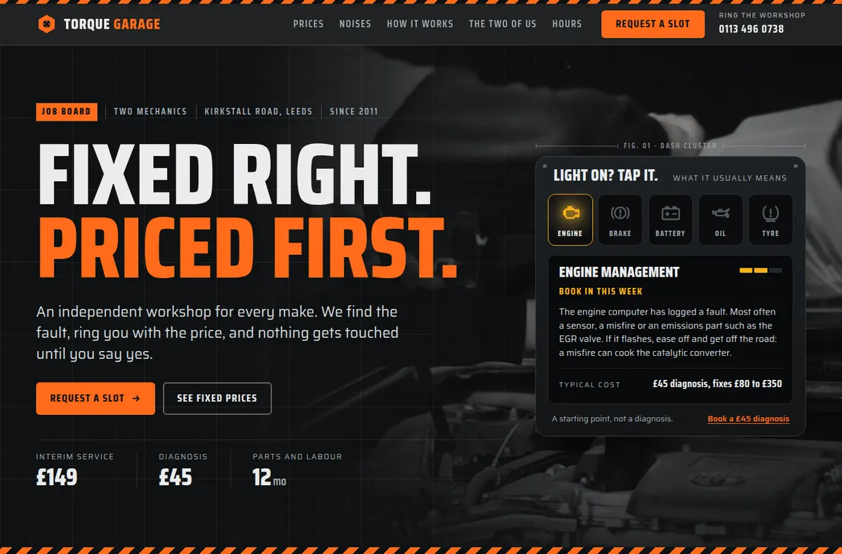 Torque Garage website preview